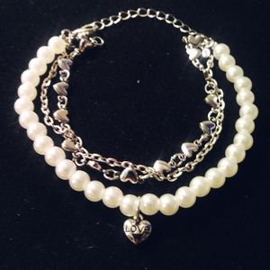Silver and Pearl LOVE Bracelet